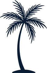 Obraz premium Tropical palm tree silhouette vector illustration, dark blue summer beach coconut plant icon, isolated on white background for logo design.