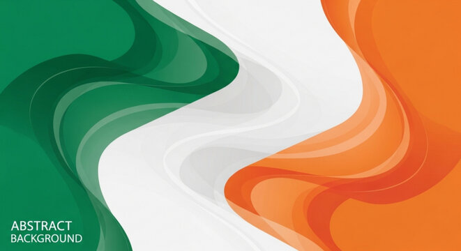 Vibrant irish flag inspired abstract background with green white and orange swirling waves