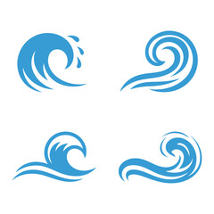 Naklejka premium Four blue wave icons in different styles and shapes ocean wave symbols icon