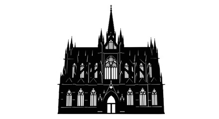 Obraz premium Silhouette of a Gothic-style cathedral with pointed arches and spires.