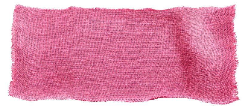 Pink Linen Fabric Swatch with Frayed Edges Isolated on Transparent Background