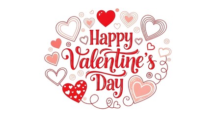 Happy Valentine&rsquo;s Day Greeting with Decorative Heart Outlines and Hand Lettering