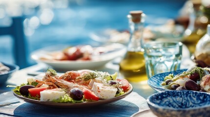 Fresh Mediterranean Cuisine on a Sunlit Table