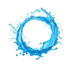 Circular water splash, vibrant blue,  dynamic form