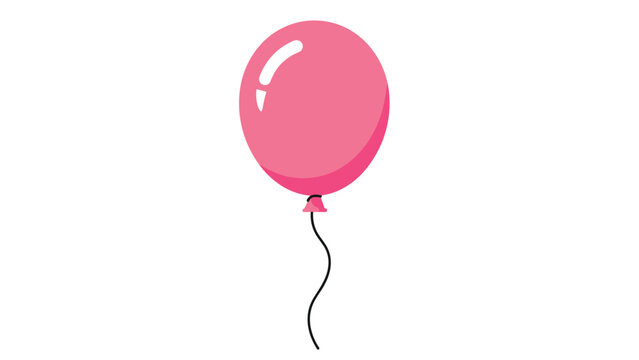 Simple bright pink balloon with white highlights floating with a wavy string against a plain white background for party theme.