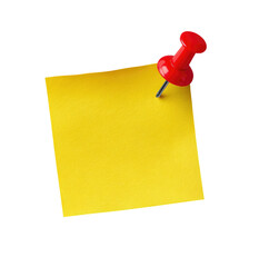 Yellow sticky note, red pushpin