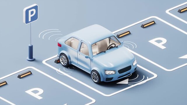 Autonomous car parking itself in smart parking spot with sensors and guidance