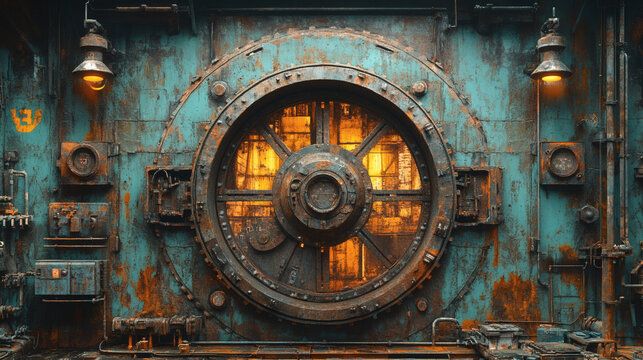 Create a rustic metal depiction of a machinery