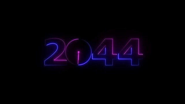 Happy New Year 2044 glowing neon text animation. New year celebration transfer animation. festival, new life, growth of business, investment, finance, innovation. 
