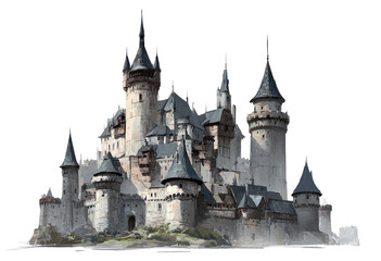 Fototapeta premium Medieval stone castle with many towers