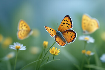Obraz premium Butterflies in meadow in natural sunlight
