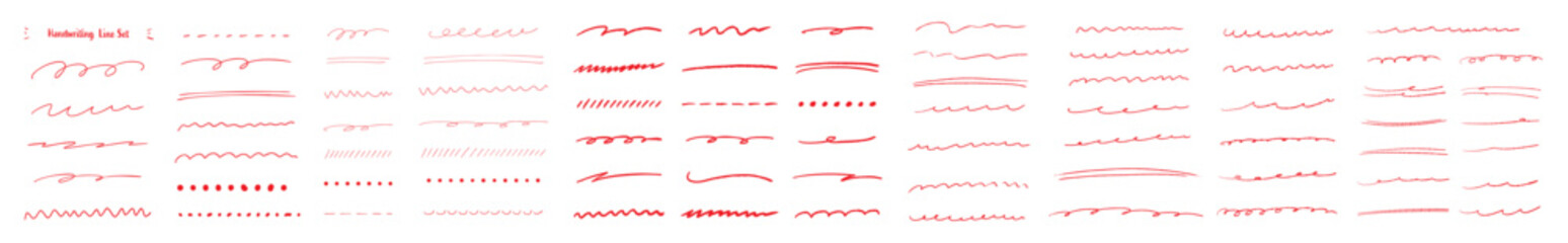 シンプルな手描きライン素材セット 赤