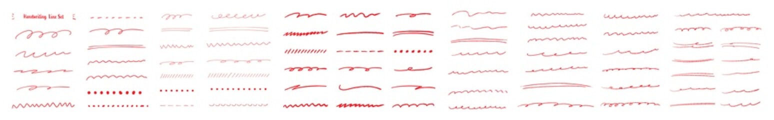 シンプルな手描きライン素材セット 赤