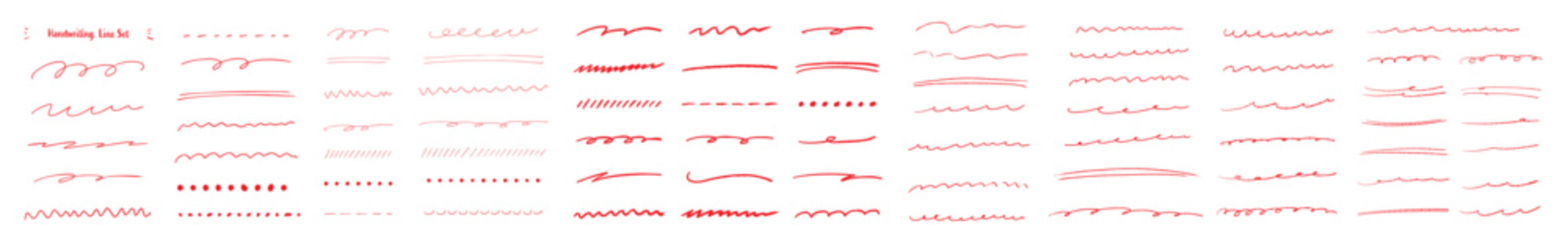 シンプルな手描きライン素材セット 赤