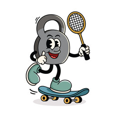 Retro Fitness Kettlebell Mascot Cartoon Design