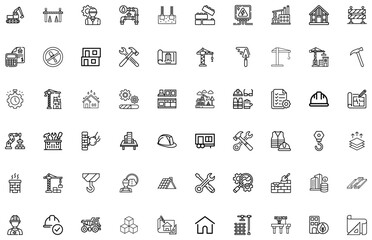 Fototapeta premium Construction and Engineering Set with Tools Buildings and Workers