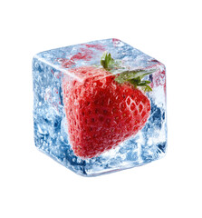 Frozen strawberry in a clear ice cube (1)