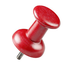 Close-up of a single red push pin.  Rounded head, textured surface, and a metal pin