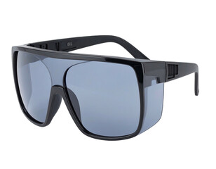 Black oversized shield sunglasses with a modern, futuristic design