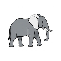 Fototapeta premium A detailed illustration of a large gray elephant with tusks and large ears, walking from left to right.