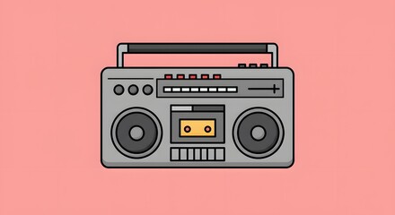 Fototapeta premium Cartoon-style illustration of a retro boombox, featuring speakers, buttons, and cassette player