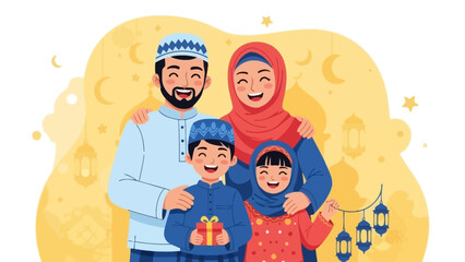 Fototapeta premium Happy Muslim Family Celebrating Together with Joyful Expressions.