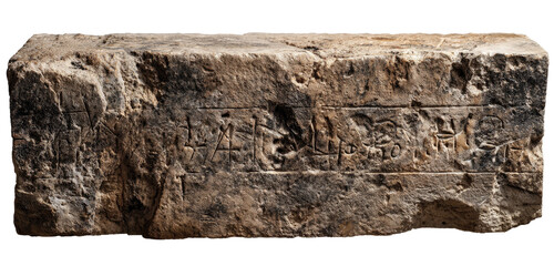 Large, rectangular stone slab with carved inscriptions.  Rough texture,  dark brown/gray tones.  Evidence of  ancient carving