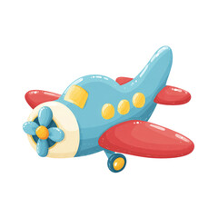 Cartoon airplane, light blue and red, simple design, child-friendly