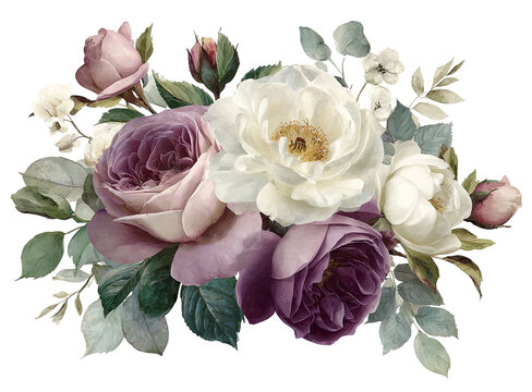 Floral Arrangement of Roses and Blossoms Isolated on Transparent Background