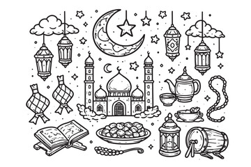 Naklejka premium Set of hand-drawn Ramadan ornaments