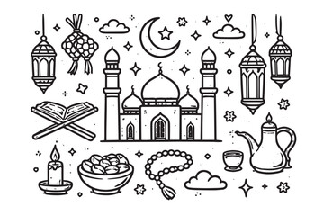 Fototapeta premium Set of hand-drawn Ramadan ornaments