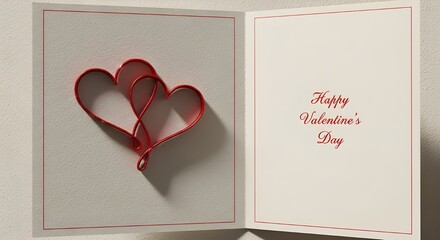 Open Valentine&rsquo;s Day Greeting Card with 3D Red Wire Hearts and Calligraphy