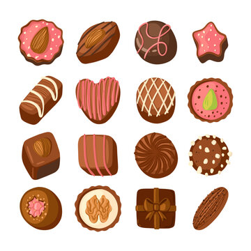 Chocolate candies vector set isolated on white background. Colored illustration.