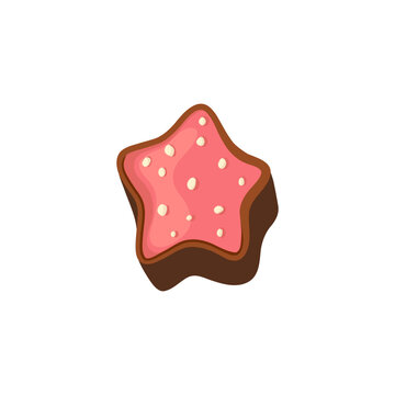 Сhocolate candy with pink cream in the shape of a star. Vector illustration isolated on white background.