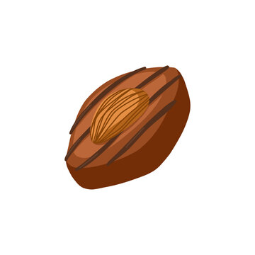 Chocolate candy with almond. Vector illustration isolated on white background. 