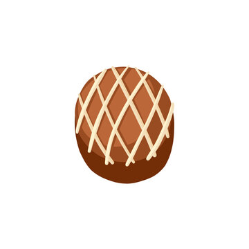 Round chocolate candy with white cream. Vector illustration isolated on white background. 