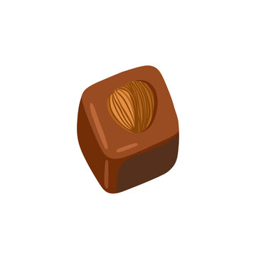 Сhocolate candy with hazelnut. Vector illustration isolated on white background.