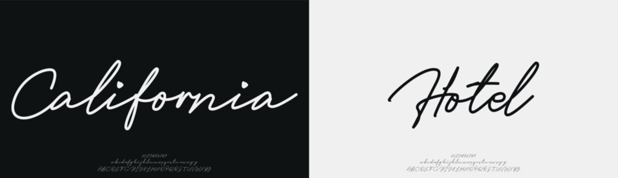 California Hotel, Hand drawn vector alphabet. Modern monoline signature script font. Elegant Signature Font. Best Alphabet Beautiful Calligraphy Signature Font
