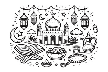 Fototapeta premium Set of hand-drawn Ramadan ornaments
