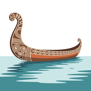 Traditional Maori Waka Canoe on Water Cultural Vector Illustration