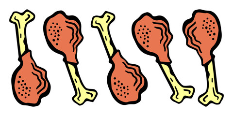  Horizontal colored banner with the image of many fried chicken legs, next to each other, on a white isolated background