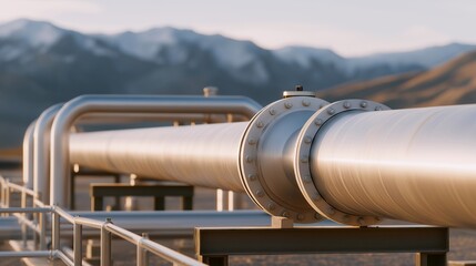 Energy industry operations rely on a pipeline installed in desert regions, supporting fuel delivery, industrial growth, and global supply chains. cinematic color correction, natural uneven lighting