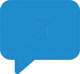 Blue speech bubble with arrow icon in simple flat design on white background for social media