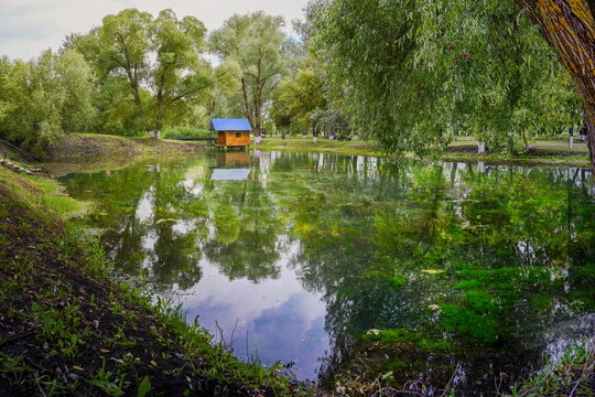 Rural pond on the source of the Seversky Donets River, Belgorod region of Russia