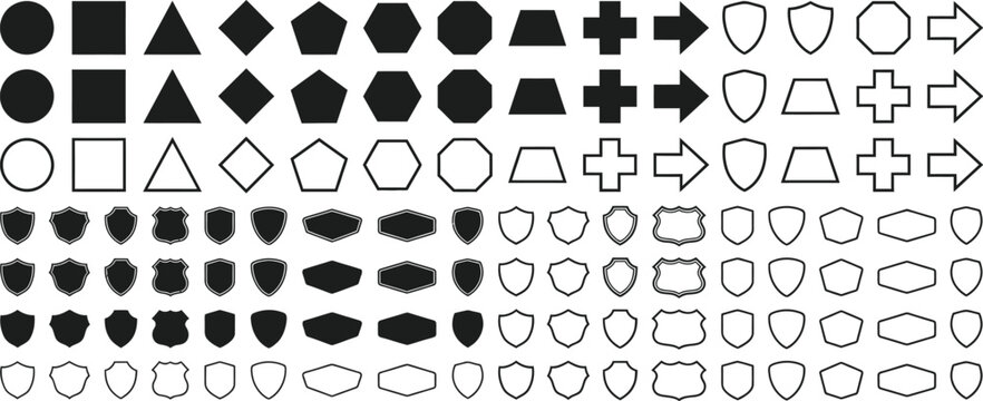 abstract geometric shapes and minimal vector shield icon set