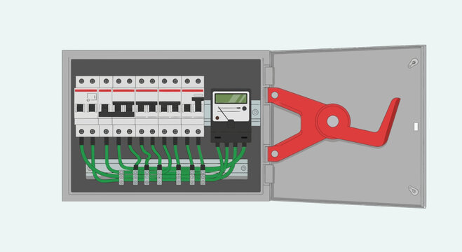 Electric Fuse Box and Circuit Breaker Panel 3D Illustration