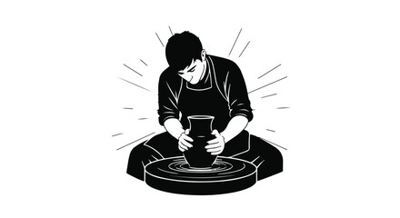 Skilled artisan shaping clay on a pottery wheel with focused intensity