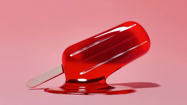Red popsicle on a stick against a pink background during warm weather