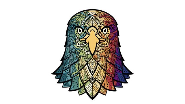 Coloring book antistress for children and adults. Animation isolated on white background. Eagle head zentangle stylized, freehand pencil, hand drawn, pattern. Zen art. Eagle. 2d flat animation