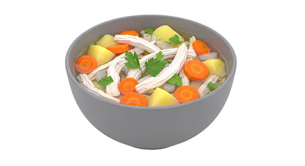 Bowl of chicken noodle soup with carrots and potatoes